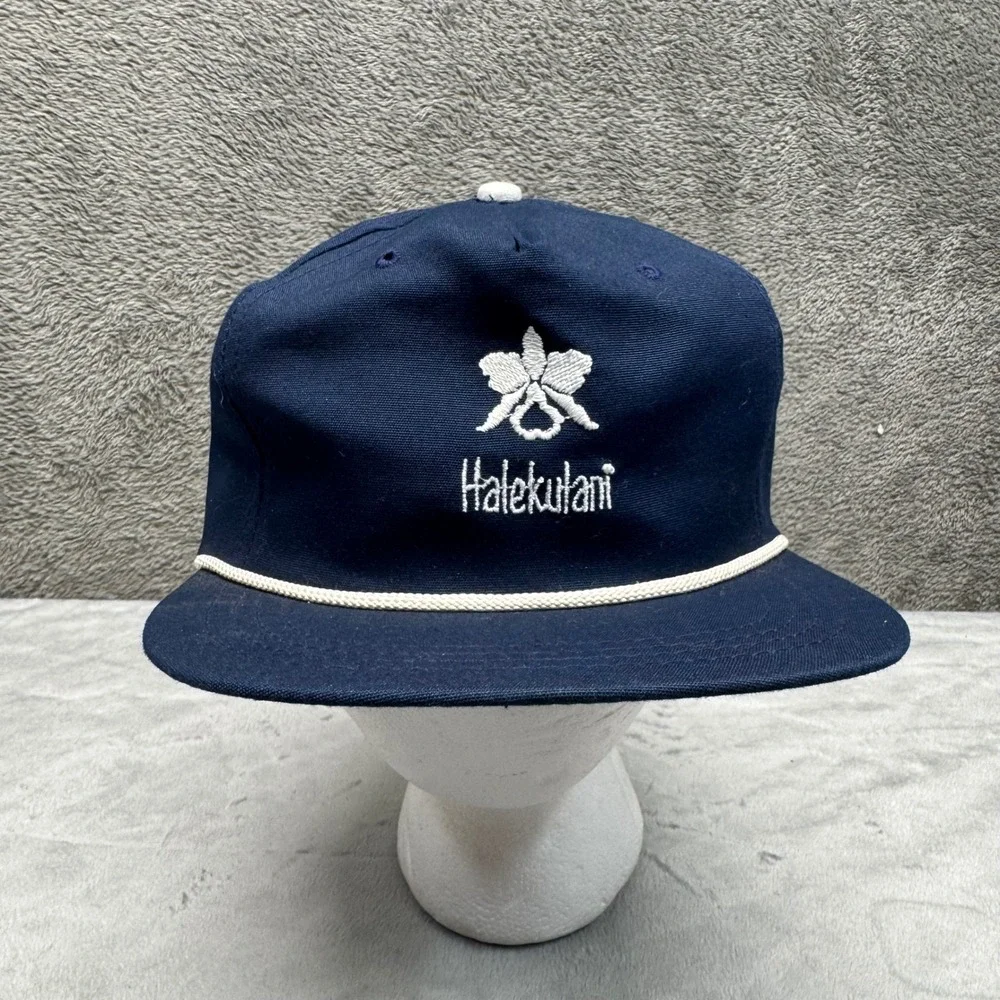 Navy Blue Halekulani Orchid Rope Hat Cali Fame Los Angeles Made in USA Men - Picture 2 of 10